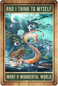 Mermaid Sign Metal Mermaid Wall Art Decor Mermaid Metal Tin Signs Mermaid Gifts - Picture 1 of 7