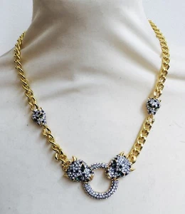 Butler and Wilson Anello Testa di Leopardo Cristallo Trasparente Tono ORO Collana NUOVO - Foto 1 di 1