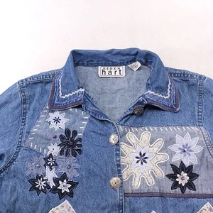 Keren Hart Casual Button Up Denim Long Sleeve Shirt Womens Size XL Blue - Picture 1 of 11
