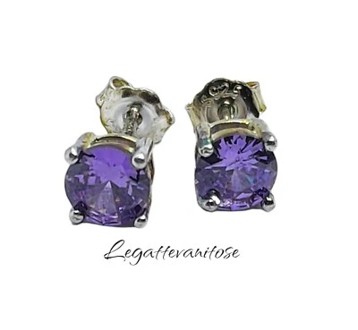 ORECCHINI PUNTO LUCE IN ARGENTO 925 RODIATO CON ZIRCONI Viola  Uomo Donna - Immagine 1 di 4