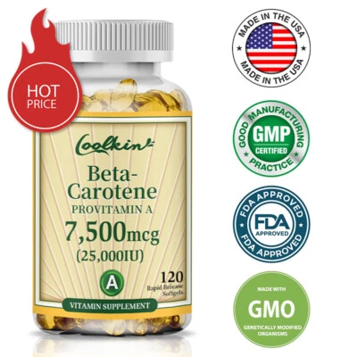 COOLKIN Beta- Carotene Vitamin A 25,000IU - Skin & Vision Health, Relieve Eye Fatigue