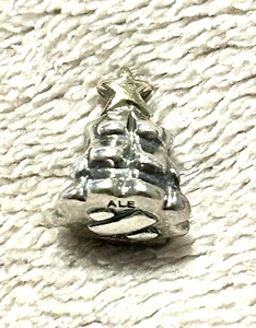PANDORA DISCONTINUED 790365 SILVER & 14K GOLD CHISTMAS TREE BRACELET CHARM - Picture 1 of 4
