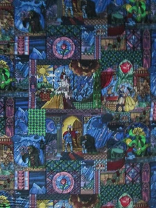 BELLE BEAUTY BEAST STAINED GLASS WINDOW COTTON FABRIC FQ  - Picture 1 of 4
