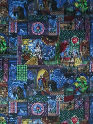 BELLE BEAUTY BEAST STAINED GLASS WINDOW COTTON FABRIC FQ  - Image 1 of 4