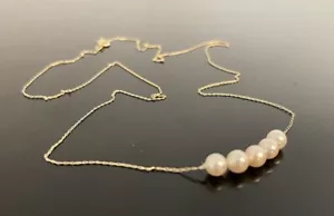 14K Solid Yellow Gold 21” Necklace 1mm Chain with Five Pearls Weight 1.42g - Picture 1 of 3