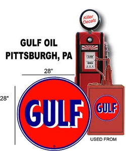 (GULF-5) 28" 1930-40 GULF GASOLINA CALCOMANÍA LATA DE ACEITE / BOMBA DE GAS / LUBSTER - Imagen 1 de 1