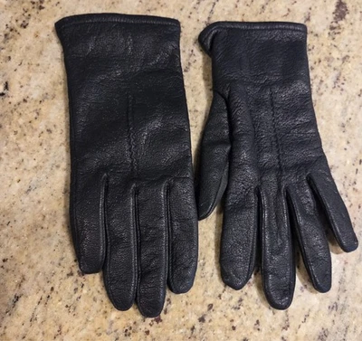 Vintage Womens Size L 7.5 Black Leather Lined Gloves Fownes - Image 1 of 4
