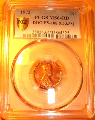 1972 DBLD DIE OBV # 8 (FS-108) EDS Lincoln Cent -PCGS MS-64RED- 4325 - FREE SHIP - Image 1 of 4