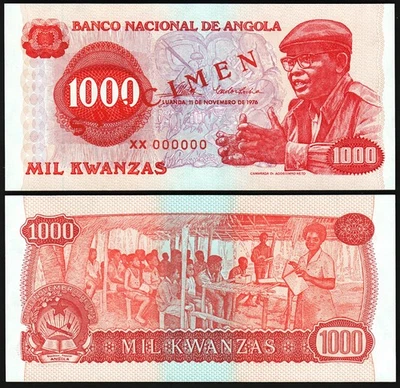 Angola 1000 Kwanzas 1976, UNC, SPECIMEN, P-113s, XX 000000 - Image 1 of 3