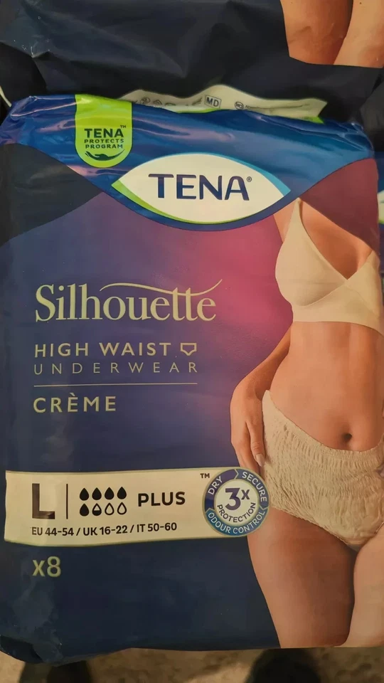 Tena Silhouette Creme High Waist Incontinence Underwear - Size L - 4 packs of 8