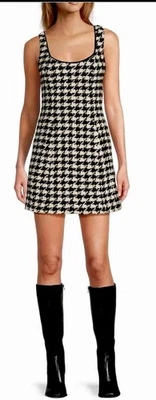 NWT Antonio Melani 8 Black & White Tweed Houndstooth Beaded Neckline Mini Dress - Image 1 of 4