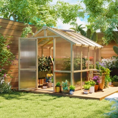 Outsunny 6.6 x 8 ft. Polycarbonate Greenhouse Wooden Walk-in Greenhouse Kit - Image 1 of 4
