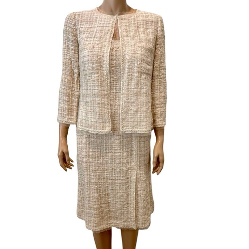 Giacca e abito CHANEL 2006 avorio tweed paillettes taglia 40 6