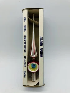 Vintage unzerbrechlich eingerückt Baumspitze glänzend Brite rot silber gelb blau Italien - Bild 1 von 12