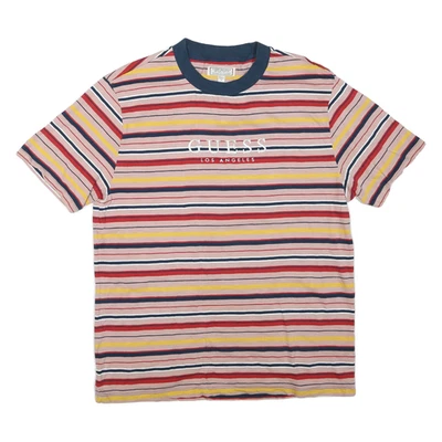 Camiseta gráfica listrada vermelha e amarela GUESS M manga curta gola redonda casual - Imagem 1 de 4