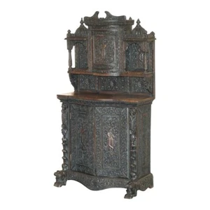 ANTIQUE CIRCA 1860 ORNATELY HAND CARVED BURMESE TEMPLE DRESSER SIDEBOARD CABINET - Picture 1 of 24