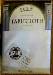 Hometrends Select Satin Stripe 100% Visa - White Tablecloth 60" x 102" USA Made - Picture 1 of 3