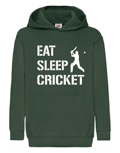 Eat Sleep Cricket Hoodie, Kids Cricket Sweatshirt, Hooded Cricket Fan Jumper - Picture 1 of 10