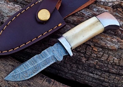 SHARD®™ CUSTOM HAND FORGED Damascus Steel EDC Mini Neck Survival Knife W/Sheath - Image 1 of 4