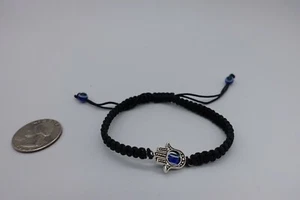 Macrame Hamsa hand bracelet black cord evil eyes - Picture 1 of 4