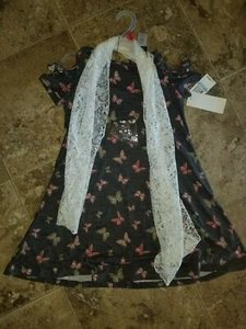 Nwt Girls Pink Violet Dress Cold Shoulder Gray Pink Butterfly Necklace S 6/6X - Picture 1 of 3
