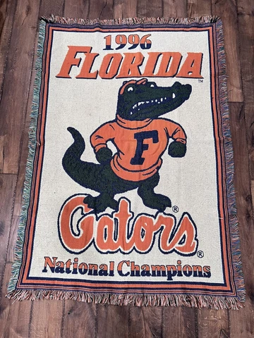 Vtg Florida Gators UF 1996 National Champions Woven Tapestry Throw Blanket 66x45 Cover