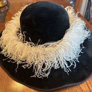 Antique 1890s Womens Victorian Black Velvet & Feather Hat Hepford Harrisburg - Picture 1 of 15