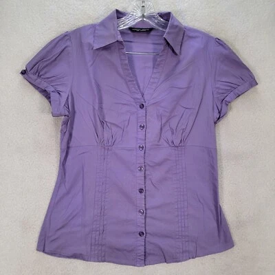 Dorothy Perkins 女式上衣 12 码紫色领 V 领帽袖衬衫 — 第 1/4 张图片