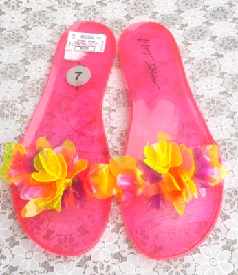 Tobogán de Playa BETSEY JOHNSON "Luela" Rosa Caliente Floral Jalea, Para Mujer 7, NUEVO Foto 1 de 4