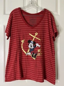 Disney Store Women’s XXL 2X Minnie Fishing Sailor Boat Anchor Tshirt Tee Red - Picture 1 of 5