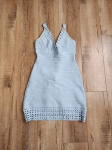 Herve Ledger Max Azria Baby Blue Bandage Bodycon Dress Size S - Picture 1 of 9