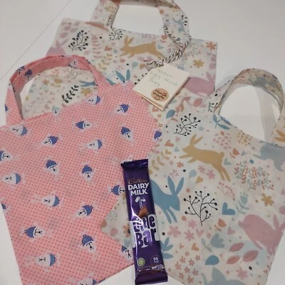 Easter Bunny Small Tote Bags For Egg Hunts Or Gifts Cotton Reusable NEW Handmade - Image 1 of 4