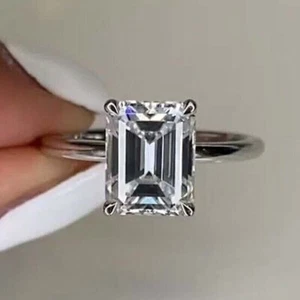 3,5 kt Smaragdschliff DVVS1 Moissanit Verlobungsring Braut 14 kt Weißgold vergoldet - Bild 1 von 6