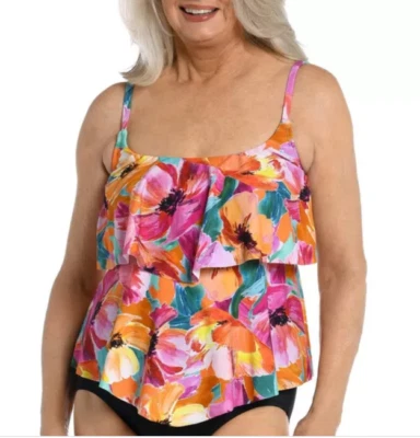 MAXINE Голливуда заката ярусный цветочный танкини верхний размер 10 #MM3CP58 новый с Ярлыками - Изображение 1 из 2