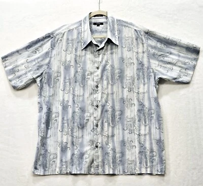 Рубашка повседневная мужская ALFANI XL на пуговицах синяя с узором пейсли короткий рукав Aloha - Изображение 1 из 4