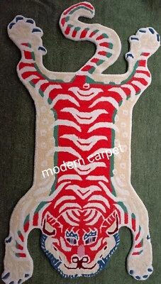 Alfombras de tigre tibetano 3x5 pies hechas a mano 100 % lana acolchadas a mano para decoración del hogar Foto 1 de 4