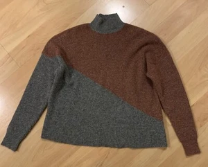 Como Vintage grauer & rostiger Damenpullover Größe M Strick asymmetrischer Mock-Ausschnitt - Bild 1 von 5