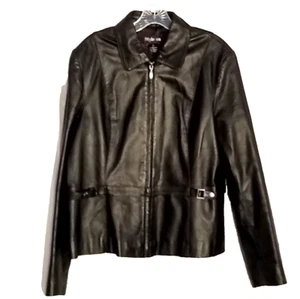 Style&Co Genuine Butter Soft Leather Full Zip Black Jacket XL - Picture 1 of 14