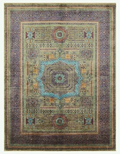 6x8 ft Green Mamluk Afghan Hand Knotted Veg dyes Wool Medallion Rug - Picture 1 of 20