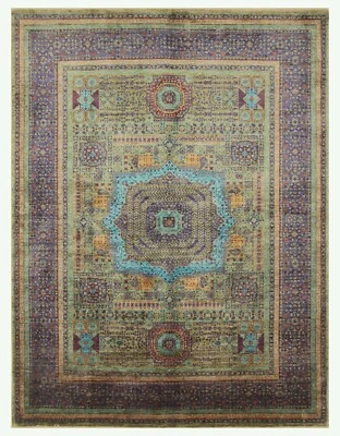 6x8 ft Green Mamluk Afghan Hand Knotted Veg dyes Wool Medallion Rug - Image 1 of 4