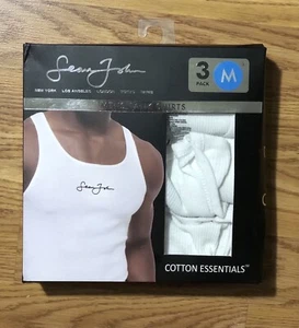 Sean John 3 Pack Men’s M Tank Top T-Shirts White Cotton Essentials New In Pack - Picture 1 of 5
