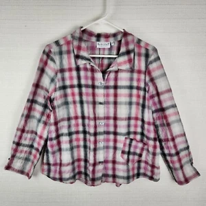 Habitat Blouse Size Small Button Up Long Sleeve Back Pleated Crinkle Plaid - Picture 1 of 12