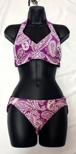 ATHLETA Paisley Swim Halter Top Bottom Medium Purple 2 Piece - Picture 1 of 5
