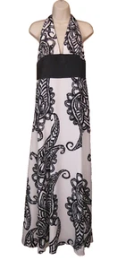 WHBM Black/White Halter Maxi Dress Deep V-Neckline Lined Size 12* - Picture 1 of 7