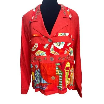 Camisa Hawaiana Howard Wolf De Colección Para Mujer Talla Grande Naranja Arte para Usar Foto 1 de 4