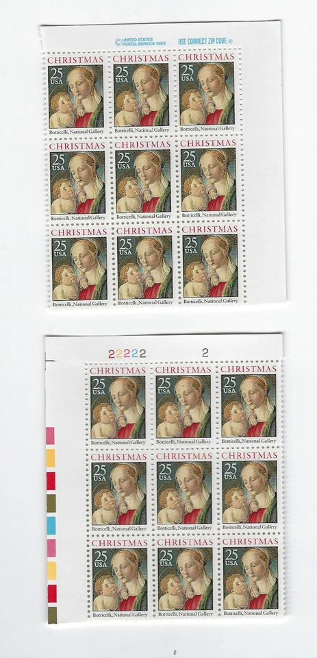 USA SC # 2399 P/B of 9 & ZIP BLOCK of 9 Botticelli Madonna & Child MNH 1988  - Image 1 of 1