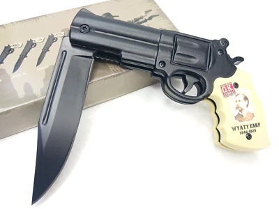 Wyatt Earp Revolver Pistol Gun Assist Open Pocket Knife Folder Blade Western - Image 1 of 4