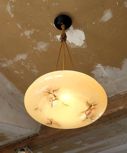 Antike Deckenlampe - Hängelampe - Art Déco - 30er Jahre -Glas marmoriert - D38cm - Bild 1 von 8