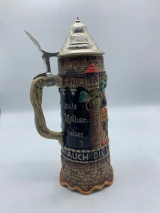 GERMANBeer Stein with Music Box "Auf Wiedersehn" with Zinc hinged Lid - Picture 1 of 6