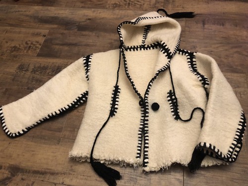OFF WHITE Felpa con cappuccio 100% lana Eskimo Festival XS beige avorio e nero